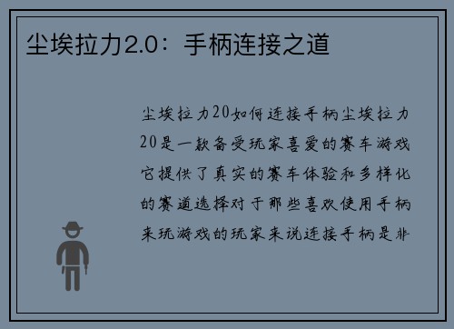 尘埃拉力2.0：手柄连接之道