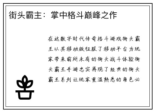 街头霸主：掌中格斗巅峰之作